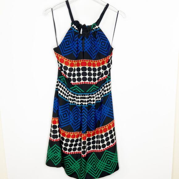Trina Turk | Silk Geometric and Polka Dot Keyhole Dress Sz 8 - Picture 1 of 6